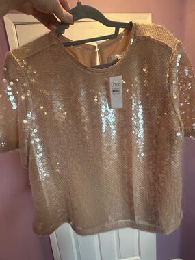 LOFT Sequin Short-Sleeve Top - Blush